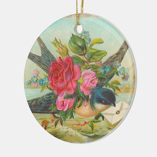 Victoriaans blauw kerstsierfeest keramisch ornament (Links)