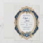 Victoriaans blauw met elegante bloemenaccenten bru kaart (Voorkant / Achterkant)