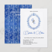 Victoriaans Blauw Monogram Floral Crest Kaart (Voorkant / Achterkant)