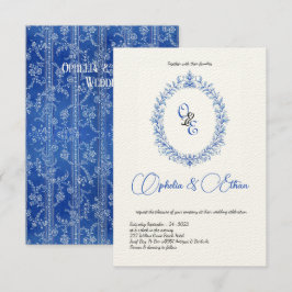 Victoriaans Blauw Monogram Floral Crest Kaart