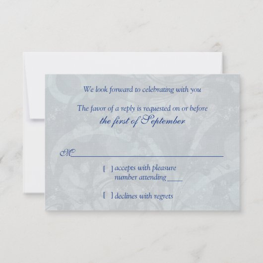 Victoriaans Blauw Zilver Maskerade Bal Bruiloft RS RSVP Kaartje (Achterkant)