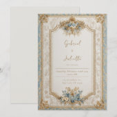 Victoriaans Blauwe Barok Bloemen Huwelijk Kaart (Voorkant / Achterkant)