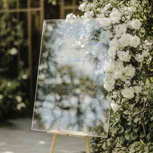 Victoriaans Blauwe Barok Line Art Wedding Acryl Bord