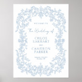 Victoriaans Blauwe Barok Line Art Wedding Poster (Voorkant)