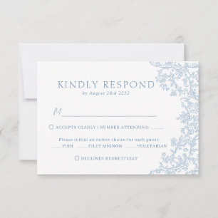 Victoriaans Blauwe Barok Line Art Wedding RSVP Kaartje