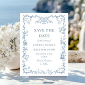 Victoriaans Blauwe Bloemen Trouwen Save the Date Briefkaart