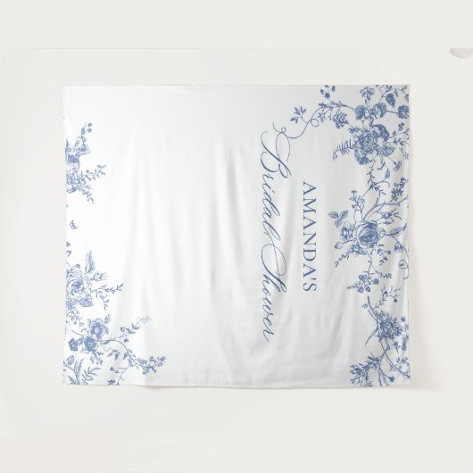 Victoriaans Blauwe Bloemen Vrijgezellenfeest Achte Wandkleed (Voorkant (horizontaal))