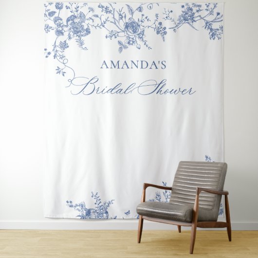 Victoriaans Blauwe Bloemen Vrijgezellenfeest Achte Wandkleed (In situ)