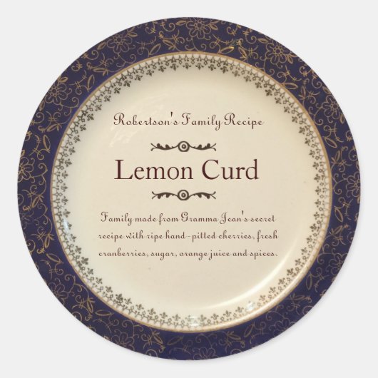 Victoriaans blauwe en goudfeestlabel sticker (Voorkant)