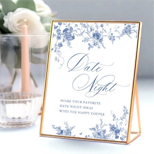 Victoriaans Blauwe Franse Bloemen Datum Nacht Idee Poster