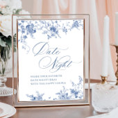 Victoriaans Blauwe Franse Bloemen Datum Nacht Idee Poster