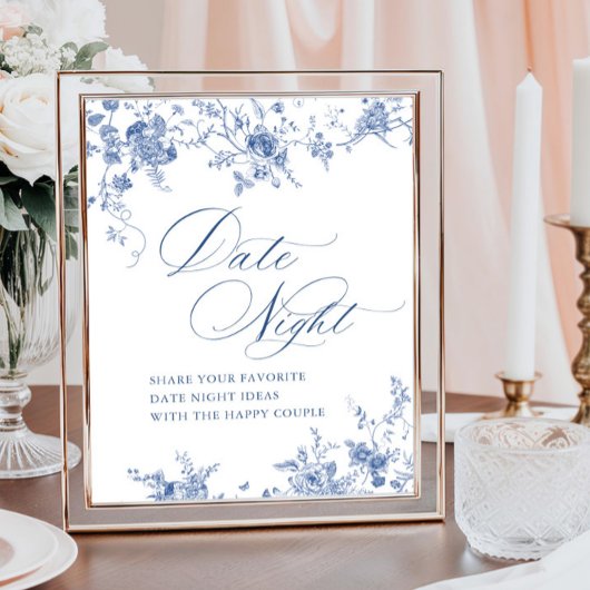 Victoriaans Blauwe Franse Bloemen Datum Nacht Idee Poster