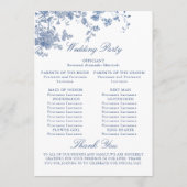 Victoriaans Blauwe Franse Bloemen Huwelijksceremon Programmakaart (Achterkant)