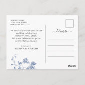 Victoriaans Blauwe Franse Floral Wedding Save the  Briefkaart (Achterkant)