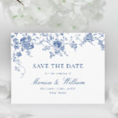 Victoriaans Blauwe Franse Floral Wedding Save the  Briefkaart