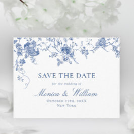 Victoriaans Blauwe Franse Floral Wedding Save the Briefkaart