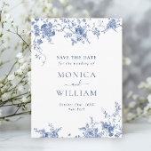 Victoriaans Blauwe Franse Floral Wedding Save the  Briefkaart