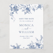 Victoriaans Blauwe Franse Floral Wedding Save the  Briefkaart (Voorkant)
