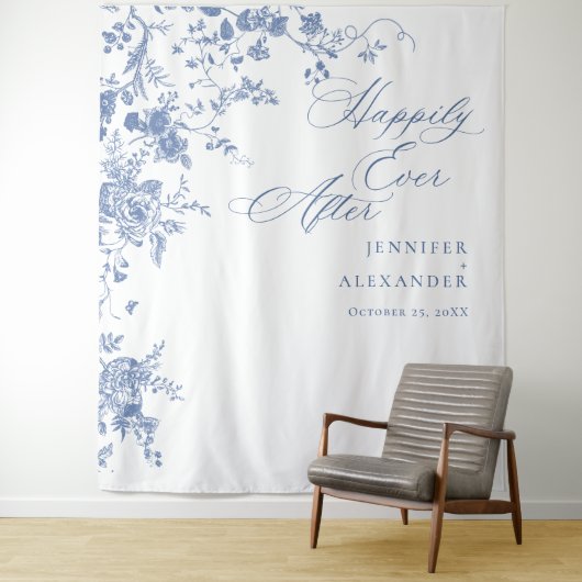 Victoriaans Blauwe Franse Tuin Huwelijk Achtergron Wandkleed (In situ)