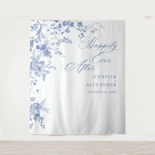 Victoriaans Blauwe Franse Tuin Huwelijk Achtergron Wandkleed (Voorkant)