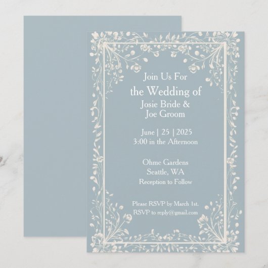 Victoriaans blauwe huwelijksuitnodiging kaart (Voorkant / Achterkant)