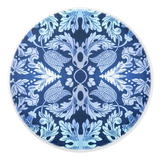 Victoriaans blauwe patroondrager keramische knop (Voorkant)