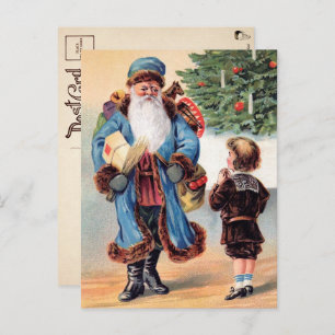 Victoriaans blauwe robed Santa Briefkaart