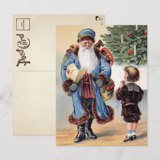 Victoriaans blauwe robed Santa Briefkaart (Voorkant / Achterkant)