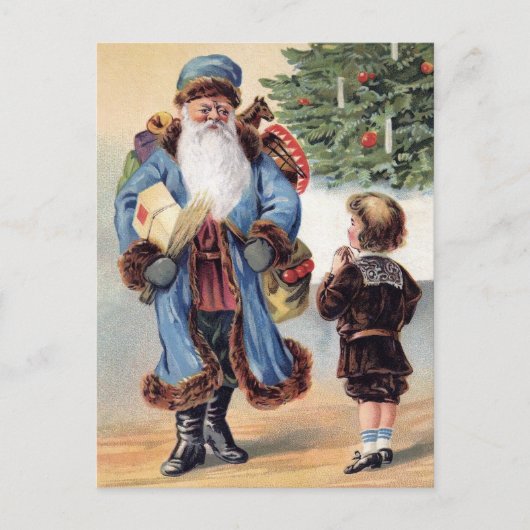 Victoriaans blauwe robed Santa Briefkaart (Voorkant)