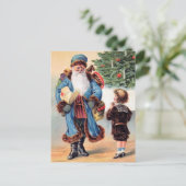 Victoriaans blauwe robed Santa Briefkaart (Staand voorkant)