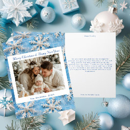 Victoriaans Blauwe Sneeuwvlok Kerstfoto Bedankkaart