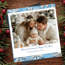 Victoriaans Blauwe Sneeuwvlok Kerstfoto Bedankkaart