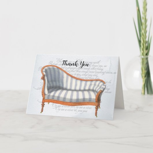 Victoriaans blauwe strepe Chaise Lounge Bedankkaart (Voorkant)