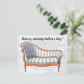 Victoriaans blauwe strepe Chaise Lounge Briefkaart (Staand voorkant)