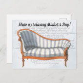 Victoriaans blauwe strepe Chaise Lounge Briefkaart (Voorkant / Achterkant)