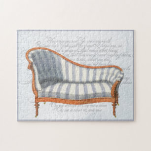 Victoriaans blauwe strepe Chaise Lounge Legpuzzel