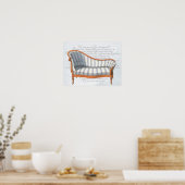 Victoriaans blauwe strepe Chaise Lounge Poster (Keuken)