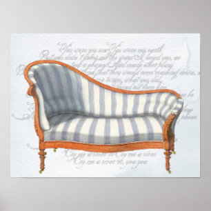 Victoriaans blauwe strepe Chaise Lounge Poster