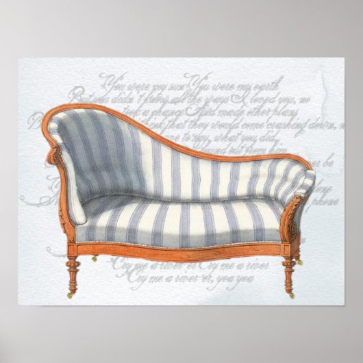Victoriaans blauwe strepe Chaise Lounge Poster (Voorkant)