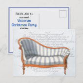 Victoriaans blauwe strepe Chaise Lounge Uitnodiging Briefkaart (Voorkant / Achterkant)