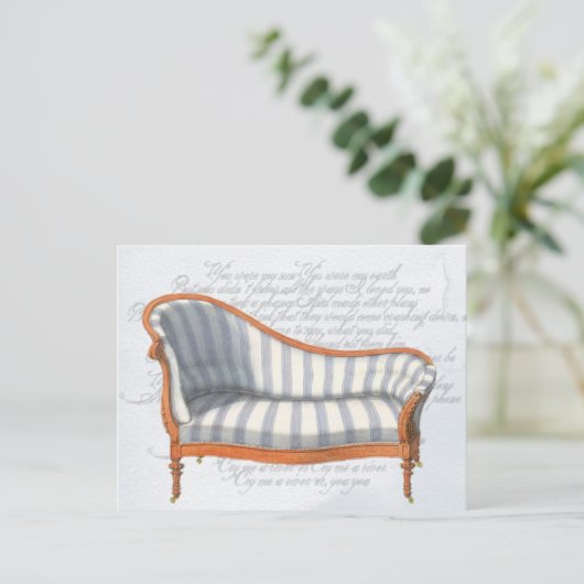 Victoriaans blauwe strepe Chaise Lounge Uitnodiging Briefkaart (Staand voorkant)
