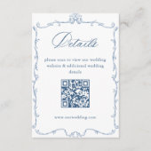 Victoriaans Blauwe Trouwdetails QR-code Informatiekaartje (Voorkant)