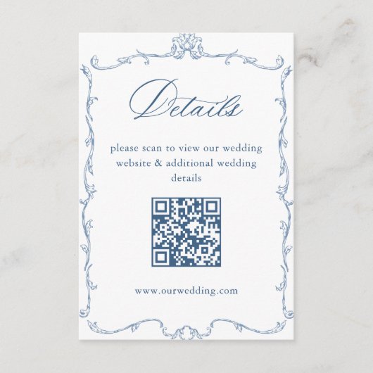 Victoriaans  Blauwe Trouwdetails QR-code Informatiekaartje (Voorkant)