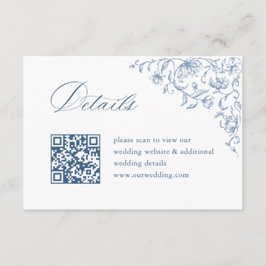 Victoriaans Blauwe Trouwen QR code Details Informatiekaartje (Voorkant)