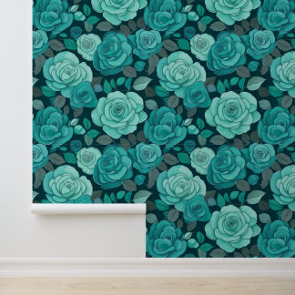 Victoriaans Blauwgroen Floral Klimmen Rozen Behang
