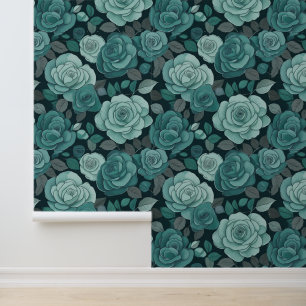 Victoriaans Blauwgroen Grijs Bloemen Klimmen Roze Behang