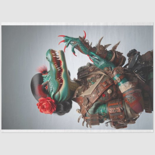 Victoriaans Blauwgroen rechts gerichte alligator d Tissuepapier (Voorkant)