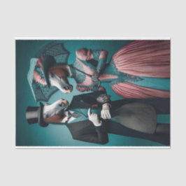 Victoriaans Blauwgroen roze pak jurk paarden decou Tissuepapier