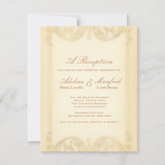 Victoriaans: Bleke gouden Fancy bruiloft Kaart (Voorkant)