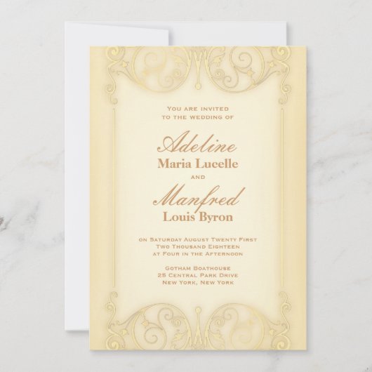 Victoriaans: Bleke gouden Fancy bruiloft Kaart (Voorkant)